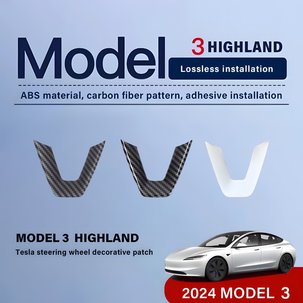 Remendo Do Volante Para 2024 Tesla Modelo 3 Highland ABS Padrão De Fibra De Carbono Em Forma De U Capa Protetora Decorat