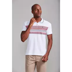 Camisa Polo Piquet Comfort - Branco / Azul Marinho