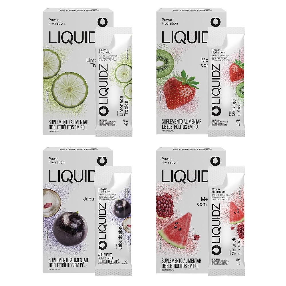 LIQUIDZ® - Eletrólitos Zero Açúcares - 4 Sabores - Kit 4 Caixas - 24 sachês