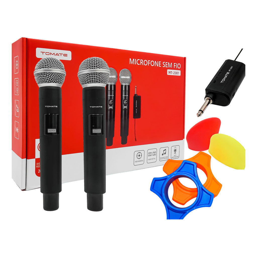 Microfone Sem Fio Wireless Profissional Tomate Mt-2301 Cor Preto em Oferta na Shopee