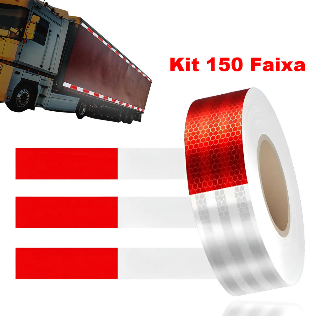 Kit 150 Faixa Refletivas Caminhão Ônibus 30cm X 5cm Adesivas Vermelho Listras