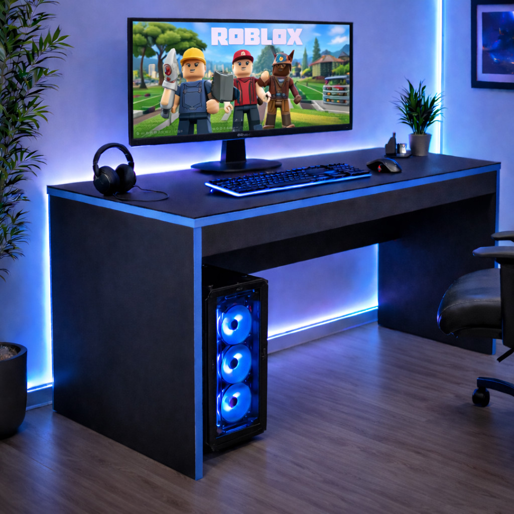 Mesa Gamer Escrivaninha Azul Mesa para Jogos quarto e sala computador gamer em Oferta na Shopee