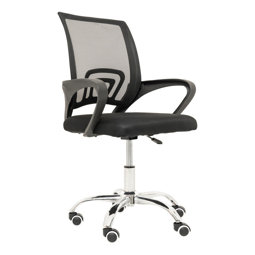 Cadeira Office Escritório Secretaria Giratória Diretor Preta Base Cromada Ergonomica