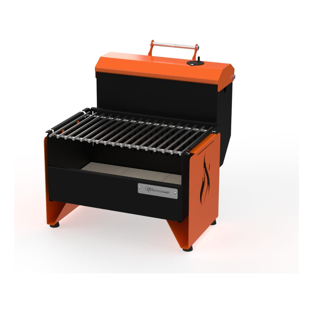 Churrasqueira Parrilha Com Suporte Á Bafo Kitchen Gourmet Preta E Laranja