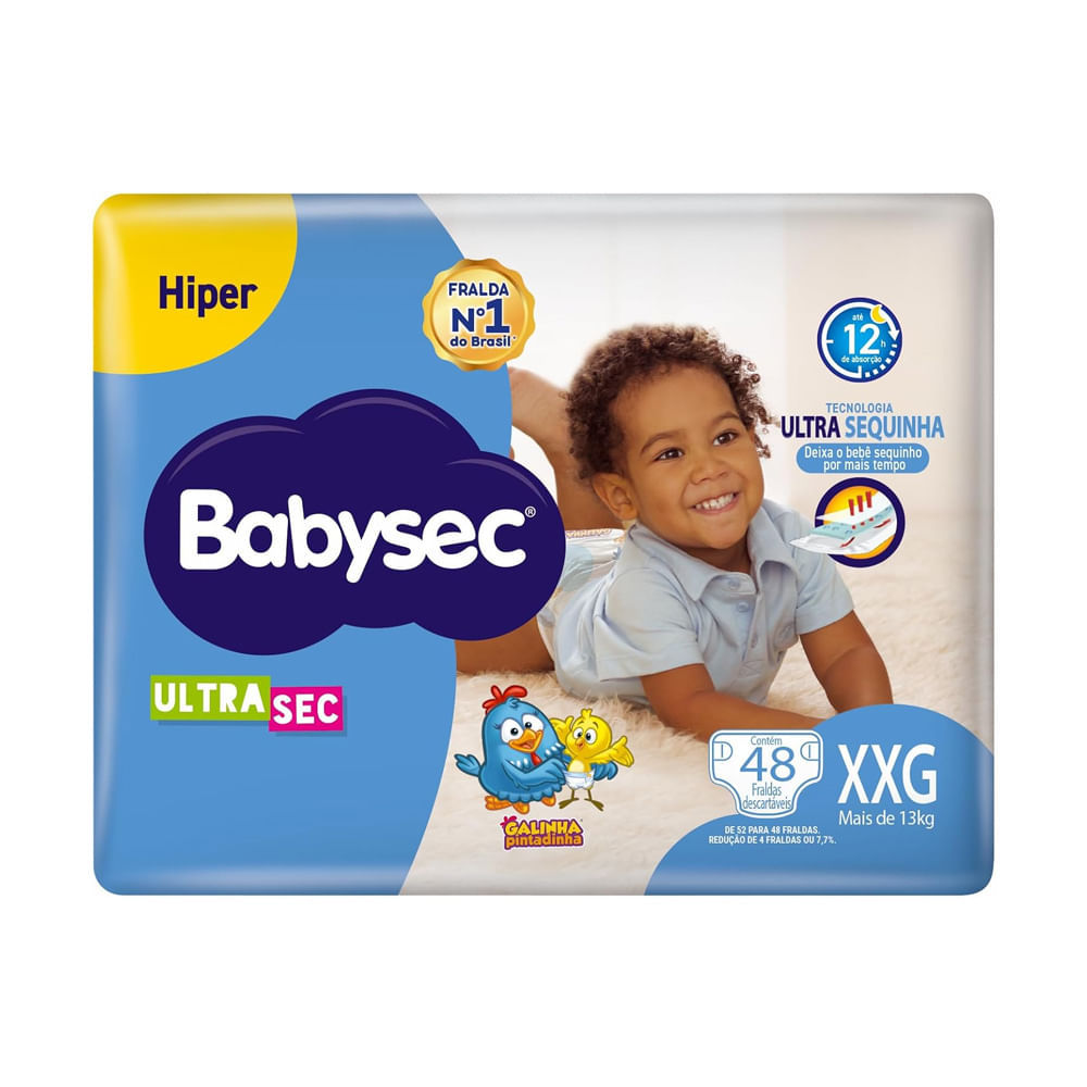 Fralda Babysec Ultrasec Tamanho XXG Pacote Hiper 48 Unidades Descartáveis