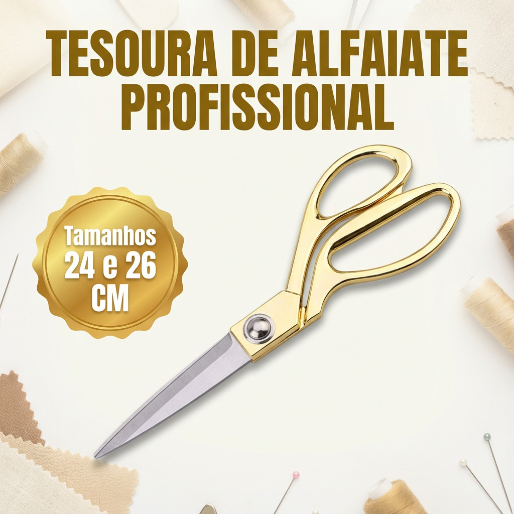Tesoura Profissional Dourada Costureira Tapeceiro Forjada Alfaiate Crina 24cm 26cm em Oferta na Shopee