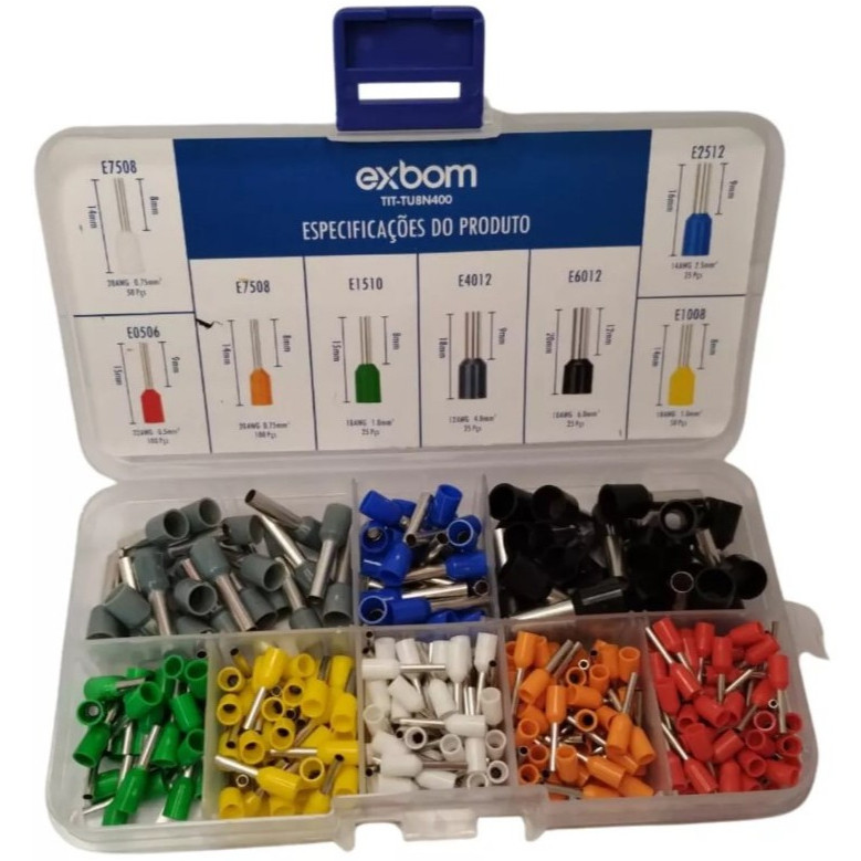 Terminal Ilhós tubular dE fio eletrico 400 unidades c/ 08 modelos de conector