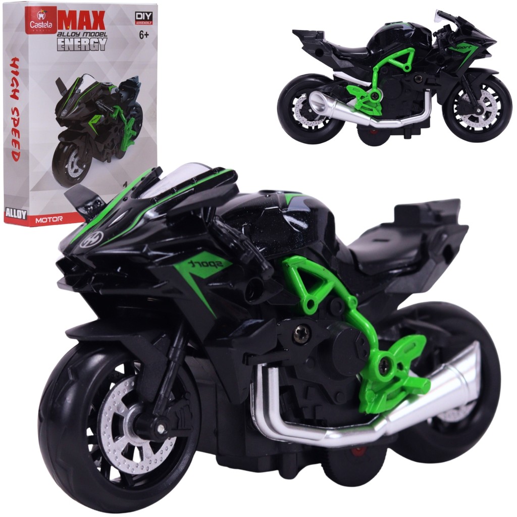 Miniatura Moto Esportiva Pull Back Preto e Verde 1:14 CBS0687 - Castela em Oferta na Shopee