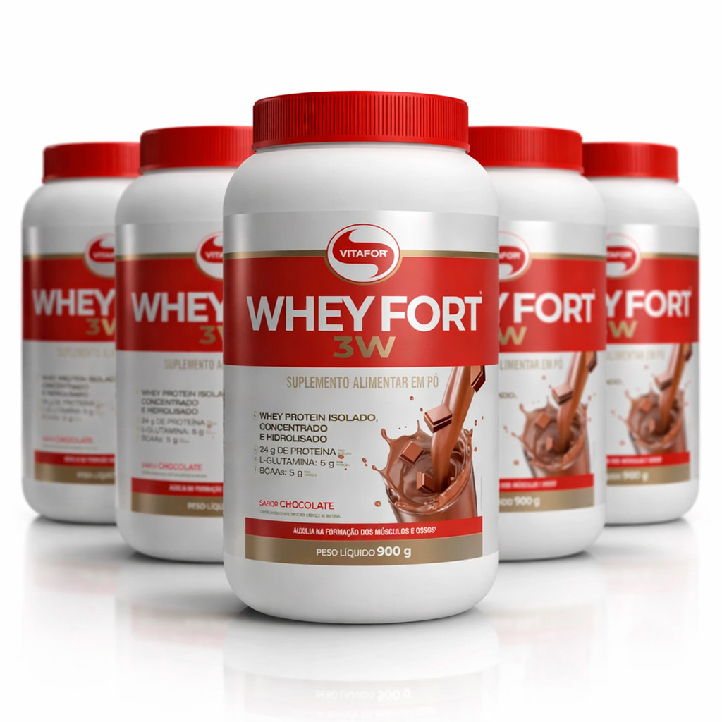 KIT 5 | Whey Fort 3W Chocolate Vitafor 900g