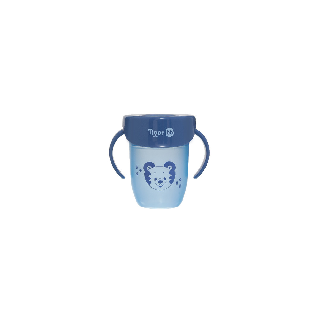 Copo De Treinamento 360° Azul Transição Mamadeira Tigor T Tigre Little BB 220ml Com Alça Tampa