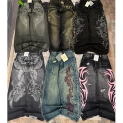 Y2K Punk Jeans Leisure Oversized Unissex High Street Moda Japonesa Retro Calças Largas Harajuku Hip-Hop Pants