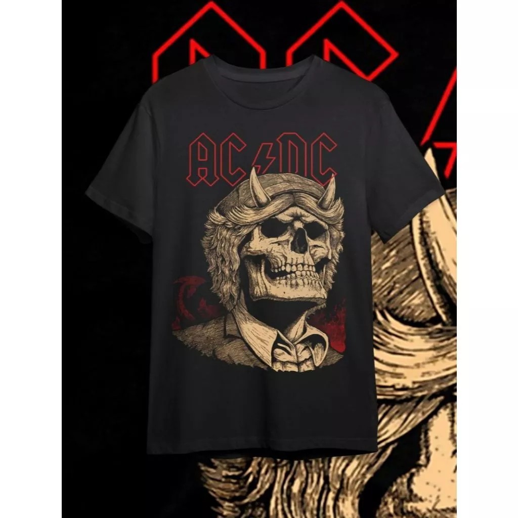 Camiseta Masculina Rock Skull Horns Estampada Lançamento Camiseta 100% Algodão Camisetão  Oversized - Ohana