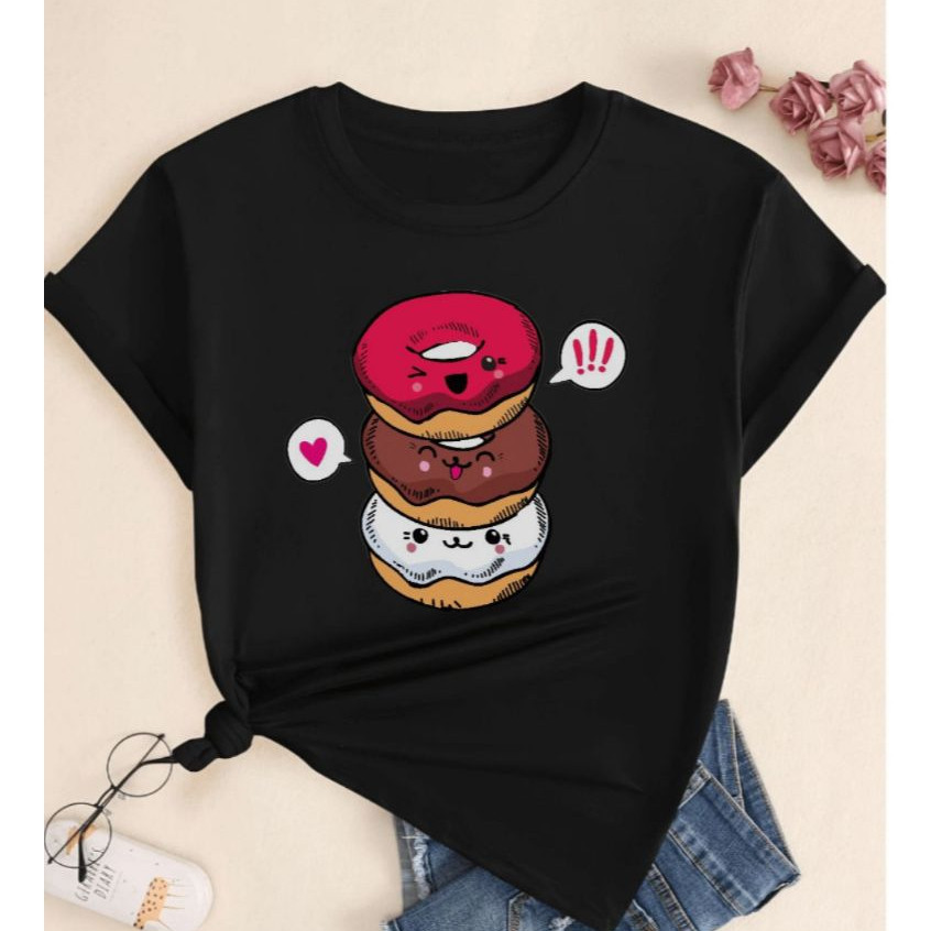 Camiseta Camisa Algodão LINDA Camiseta Camisa Básica Donuts Love 100% Algodão Feminina Masculina T-Shirt Baby Look PREMI