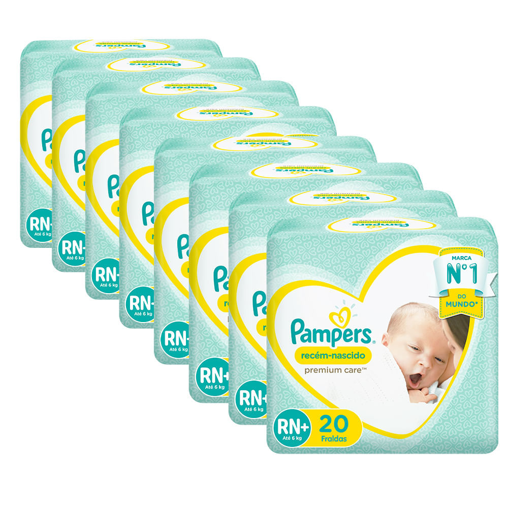 Kit 8 Fralda Descartável Pampers Premium Care Recém-Nascido RN+ 160 Tiras em Oferta na Shopee