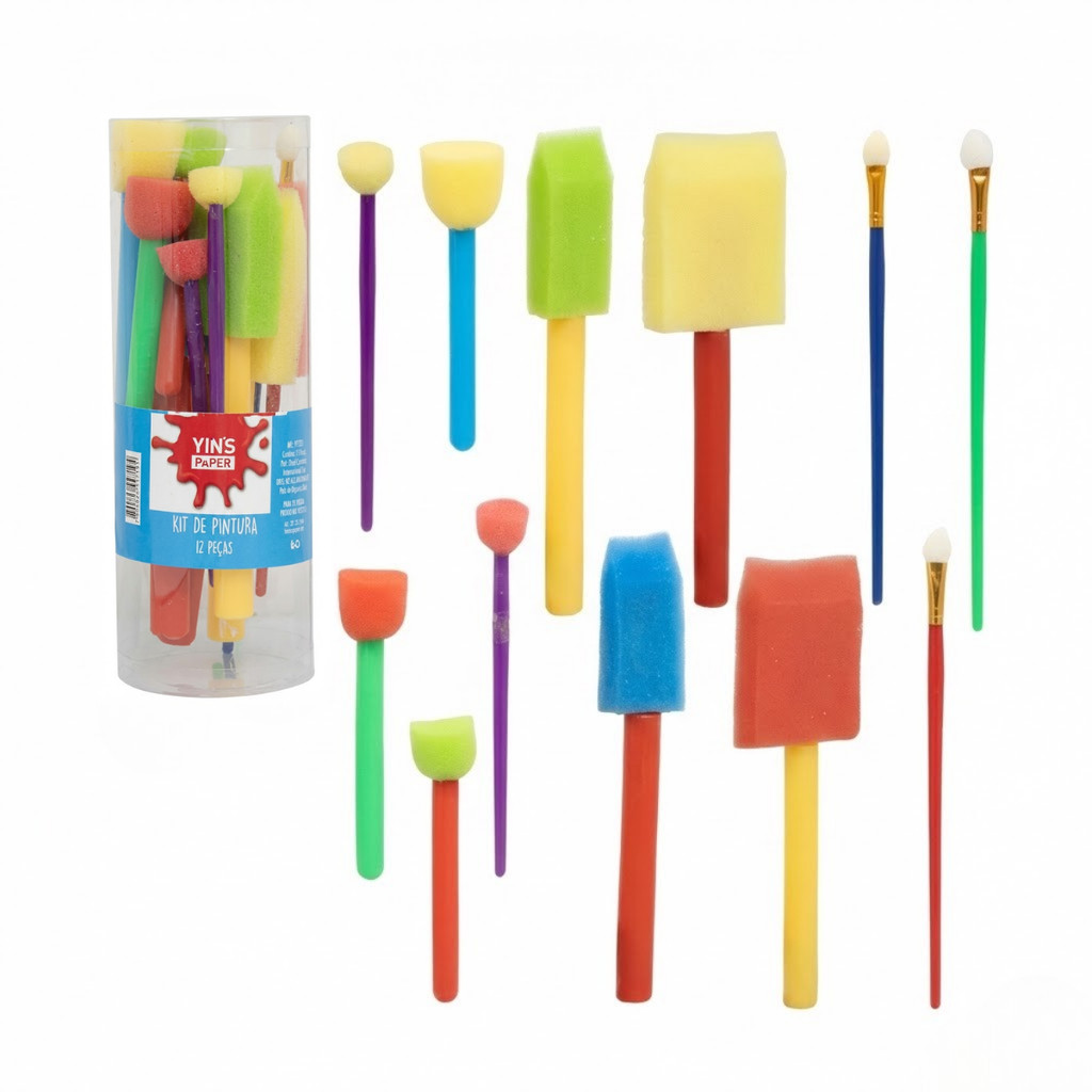 Kit Pinceis Esponja Para Pintura Customizacao Roupas Tecidos Artesanato DIY Criativo 12 Pecas
