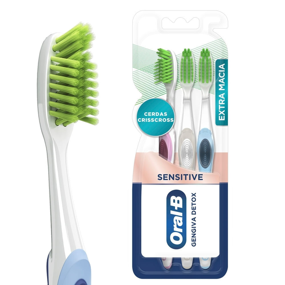 Escova Dental Oral-B Gengiva Detox Sensitive Cerdas Crisscross Extra Macia 3 Unidades em Oferta na Shopee