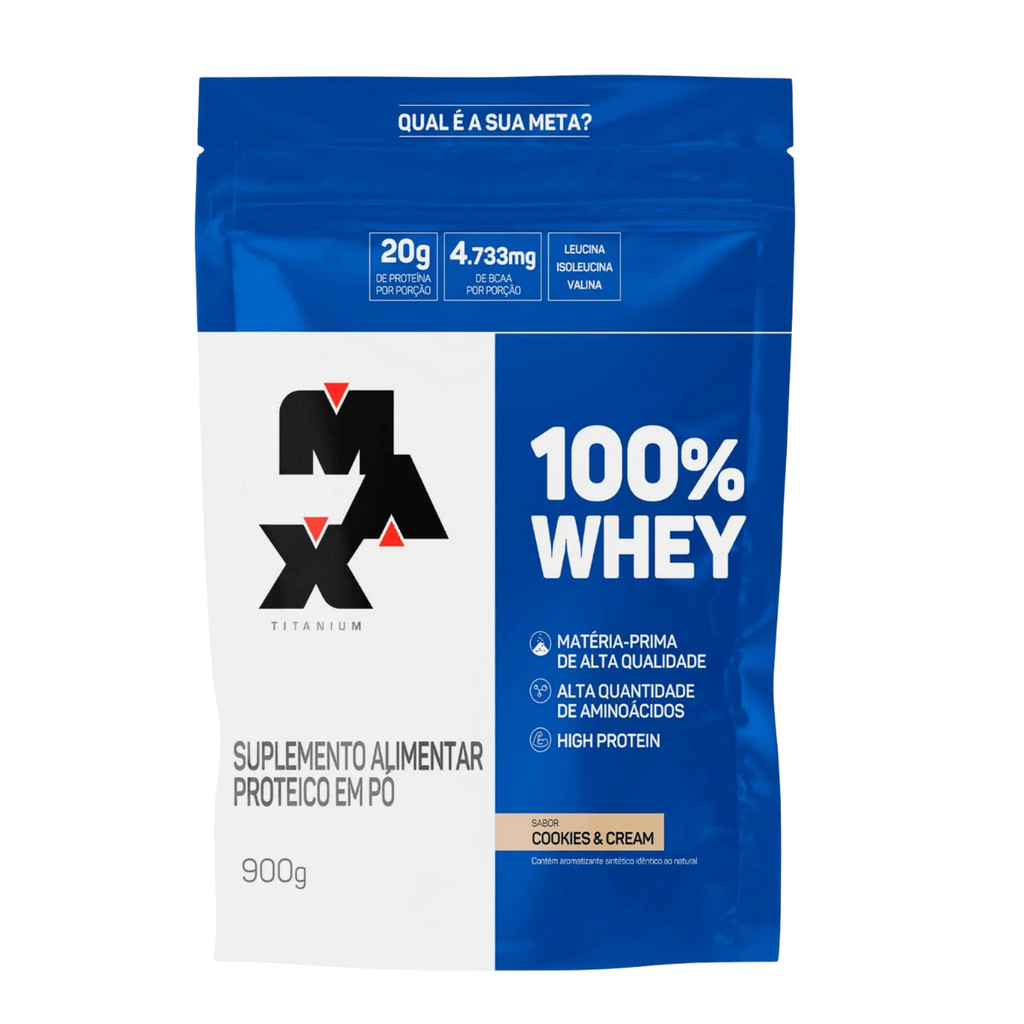 100% Whey Refil 900g Max Titanium em Oferta na Shopee