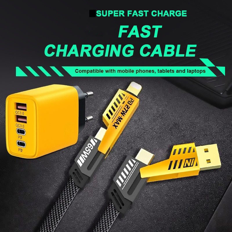 Yellow charger 120W fast charging/Type C/USB/iOS/Type C/4-in-1 em Oferta na Shopee