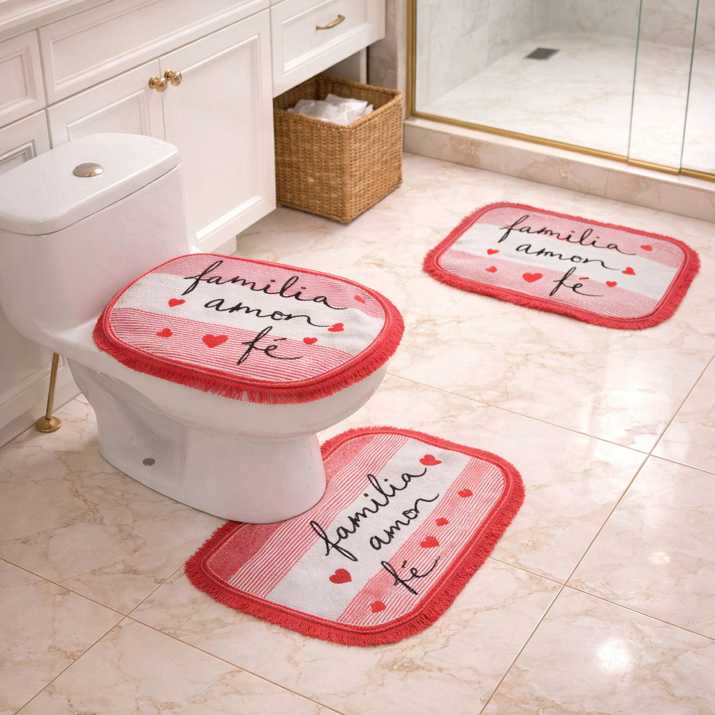 Kit Tapete Banheiro 3 Peças Capa para Vaso + Tapete Sanitário Lavável Macio |19 | Pronta Entrega