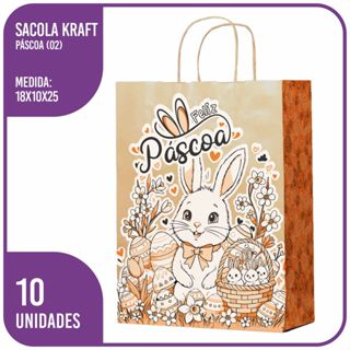 Sacola Kraft Feliz Páscoa (02) PP 18x10x25 - (10 Unidades) em Oferta na Shopee