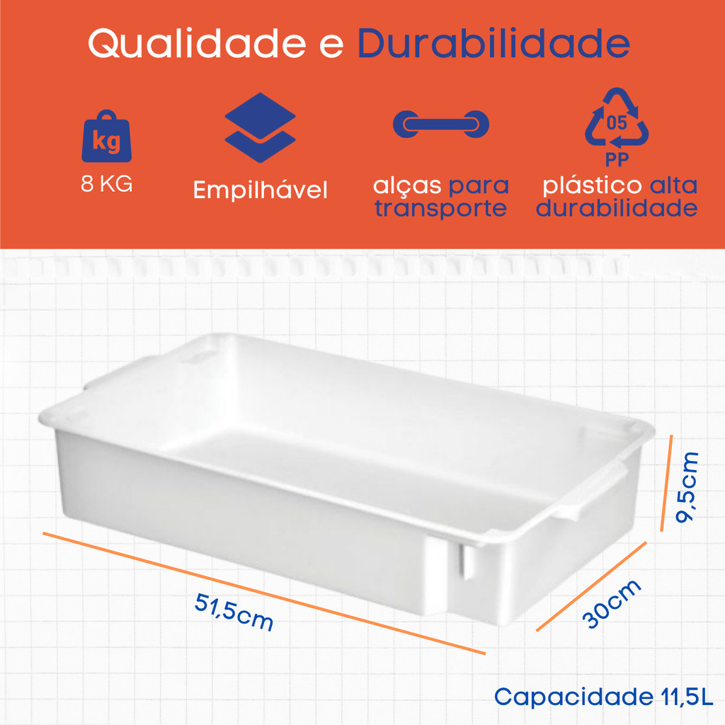 Kit C/12 Bandejas Topa Tudo P/ Açougue Branca 11,5l Atacado Santana alimento açougue restaurante salgado cozinha