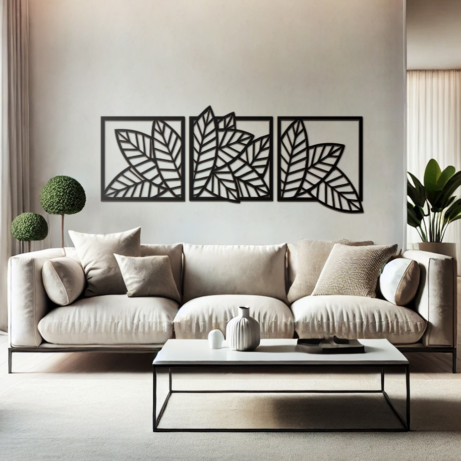 Kit 3 peças Quadro Decorativo Folhas Vazado 100% MDF 3mm Folhagens