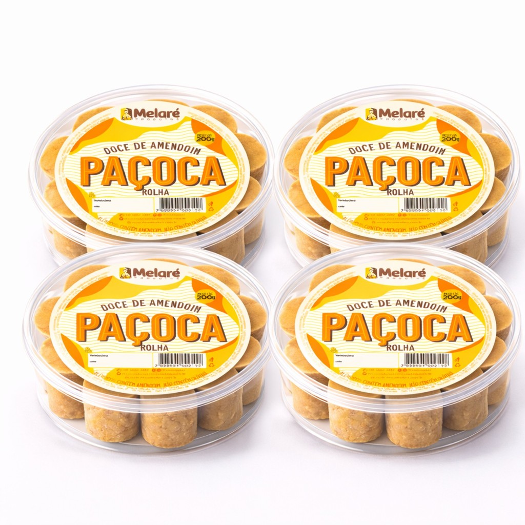 Kit 4 Paçoca Rolha Tradicional MELARÉ Pote 200g
