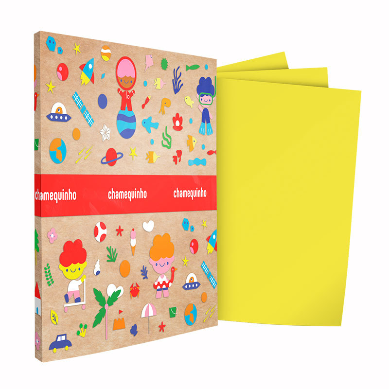 Cartolina Amarela  140g pacote com 100 folhas Chamequinho