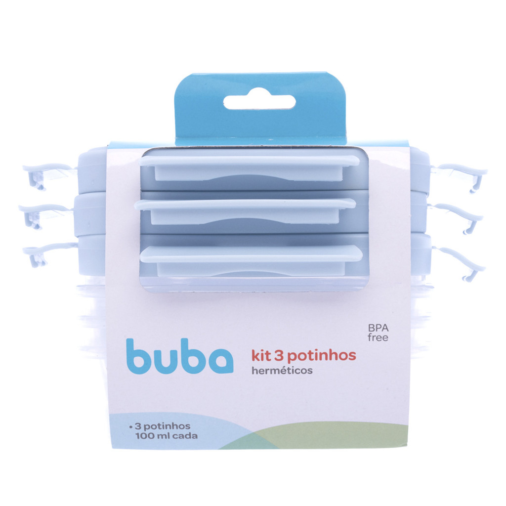 Kit 3 Potes Herméticos Buba Com Trava Antivazamento Azul