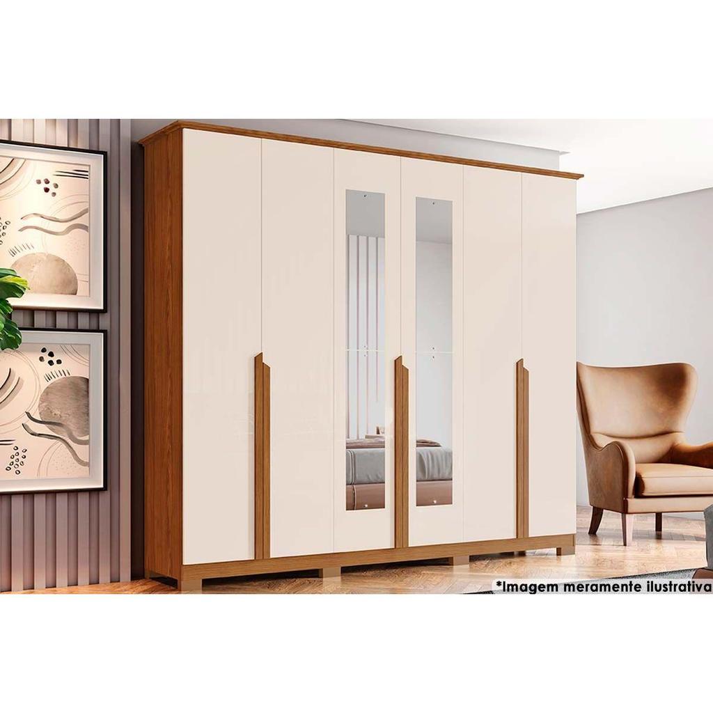 Guarda Roupa Casal 6 Portas e 6 Gavetas c/ Espelho e Pés Andréas Nature/Off White - Henn em Oferta na Shopee