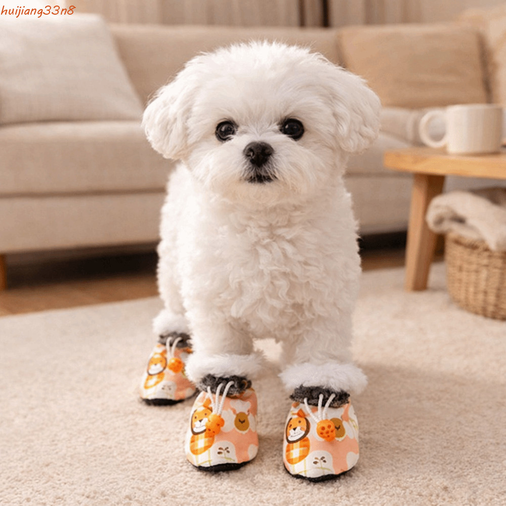 HUIJIANG 4 Peças/set Sapatos Antiderrapantes , Botas De Neve Impermeáveis Ajustáveis Para Cães Inverno Com Sola Macia