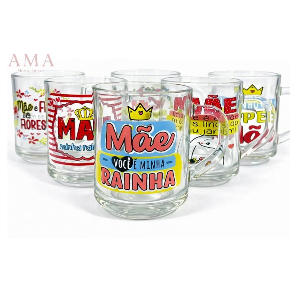 Kit 6 Canecas Vidro 250ml Decoradas Mães Sortidas, Ideal Para Cestas, Kits Presentes, NEW COFFEE em Oferta na Shopee
