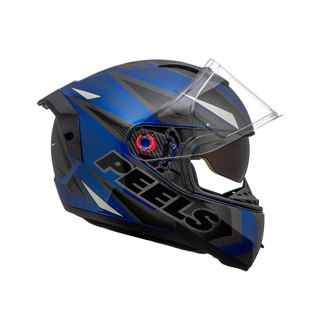 CAPACETE MOTOCICLISTA PEELS ICON PRO FAST PRETO AZUL BRILHANTE COM VISEIRA FUME INTERNA