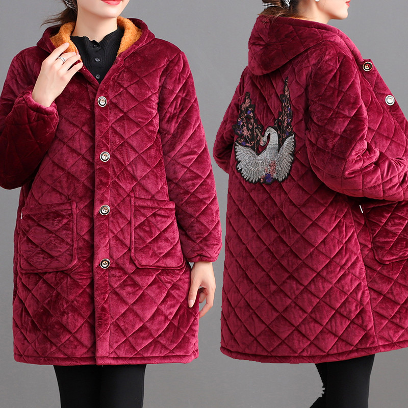 Roupas femininas idosas de meia-idade Roupas de mãe Roupas de outono inverno Macacão de comprimento médio Roupas acolcho