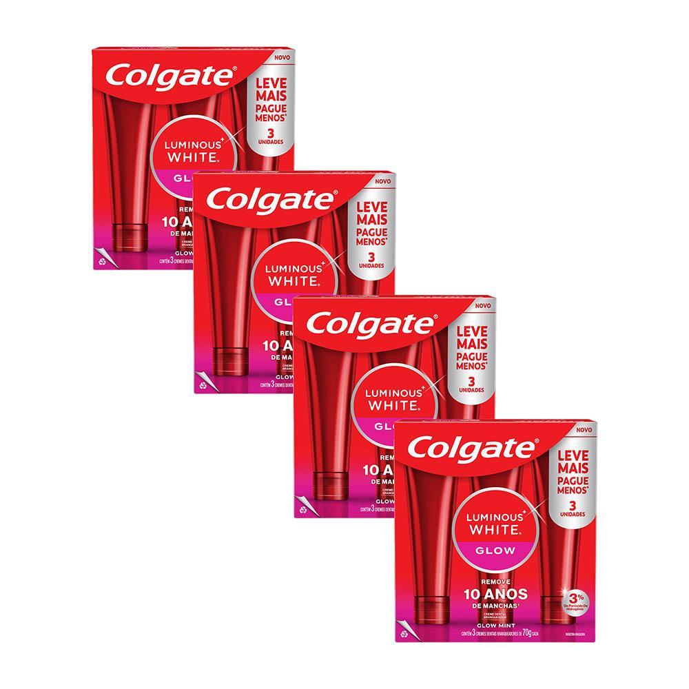 Kit 4 Pack Creme Dental Para Clareamento Colgate Luminous White Glow 70g 3un Cada