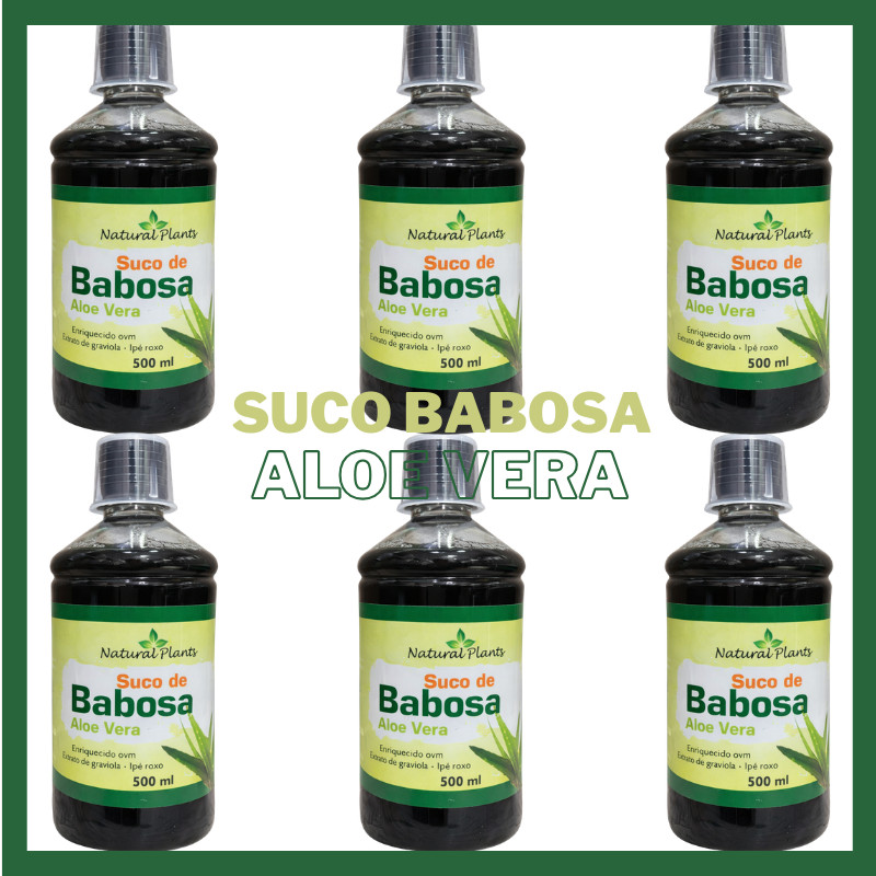 Kit 6 Suco de Babosa Aloe Vera 500ml - Graviola + Ipe Roxo - Natural Plants