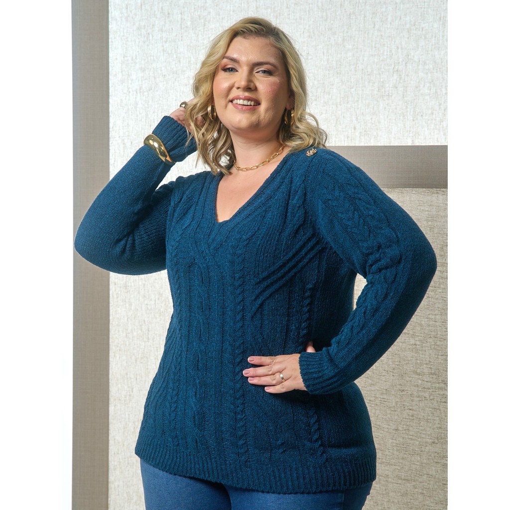 Blusa Mousse Botão no Ombro-Giuliana Marques Tricot- Tam EXG