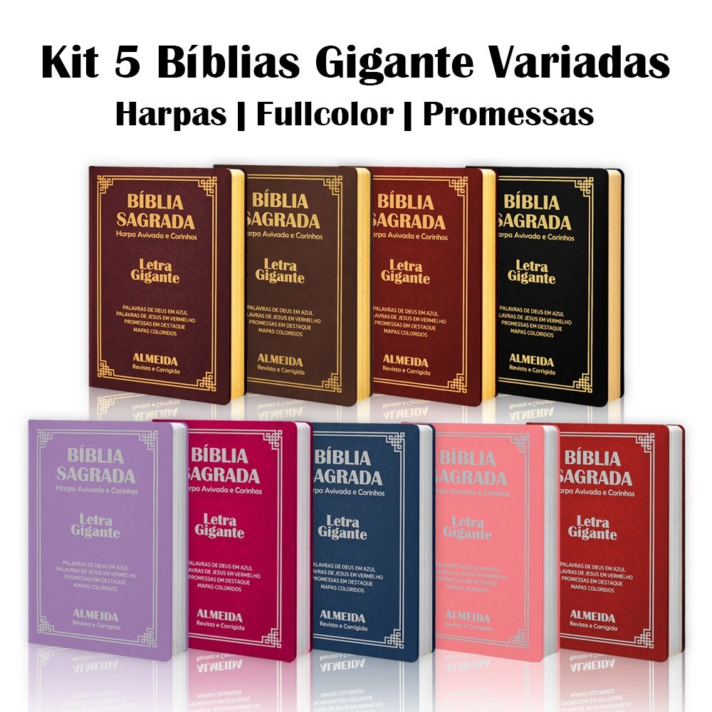 Kit 5 Biblias Sagrada Letra Gigante Luxo Popular Variadas - Com Harpa - RC em Oferta na Shopee