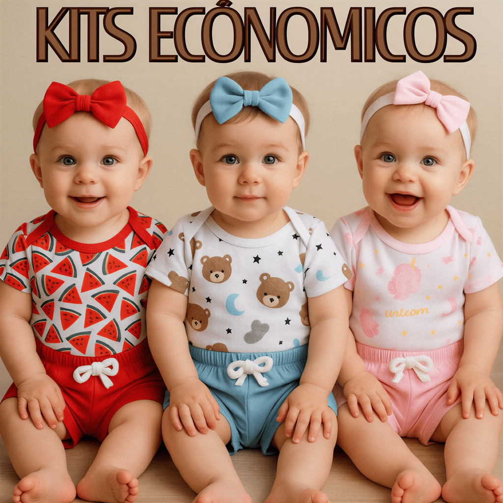 Conjuntos Body Temáticos e Faixa Peças para Bebe Menina Lacinho Mesversário 100% Algodão