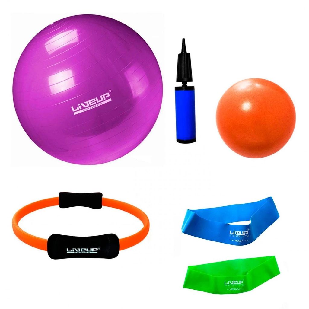 Bola Suíça 55cm + Mini Bomba + Mini Band Super Forte + Overball Fitness