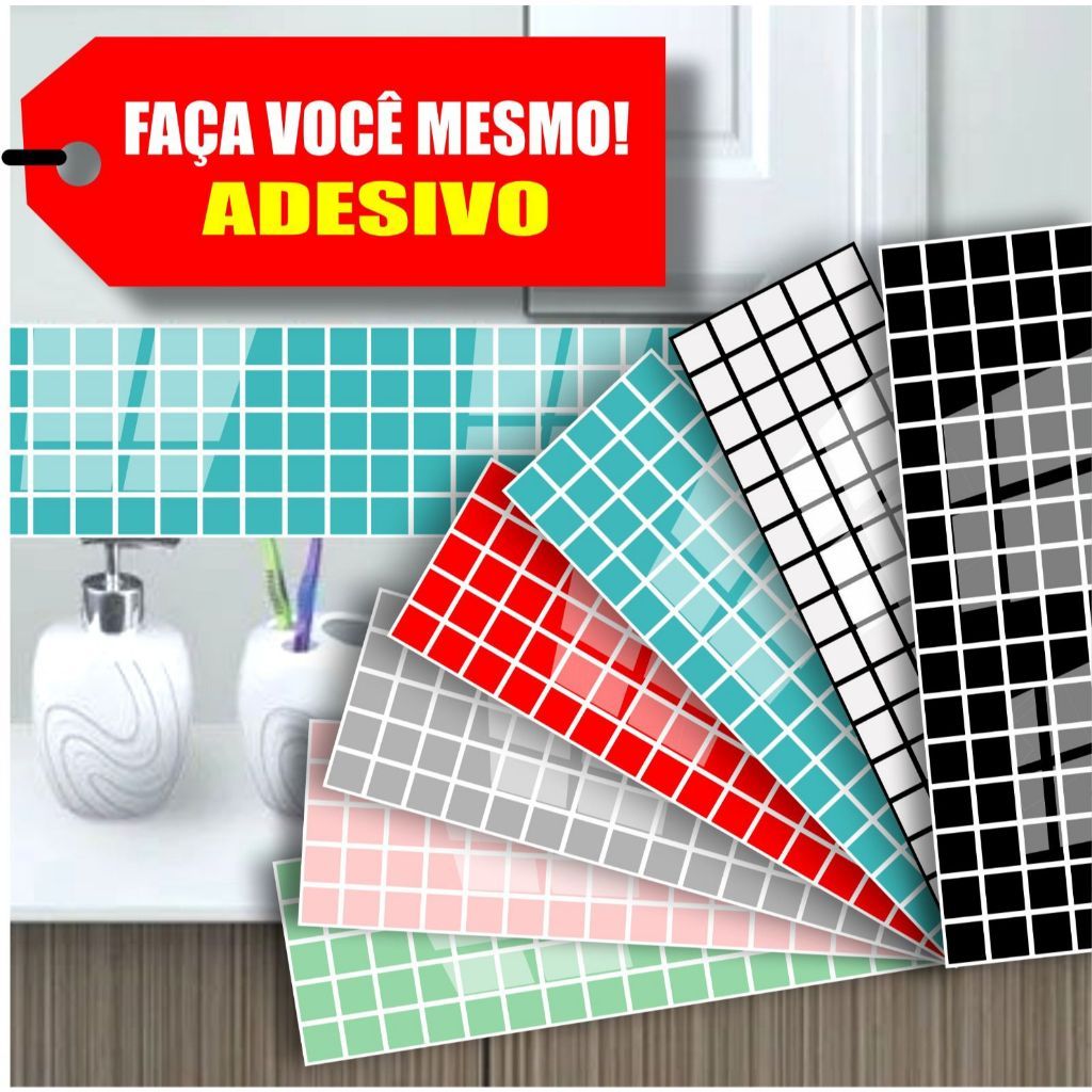 kit 10  Pastilhas Adesivas alto brilho porcelanato impermeável cozinha banheiro box lavanderia em Oferta na Shopee