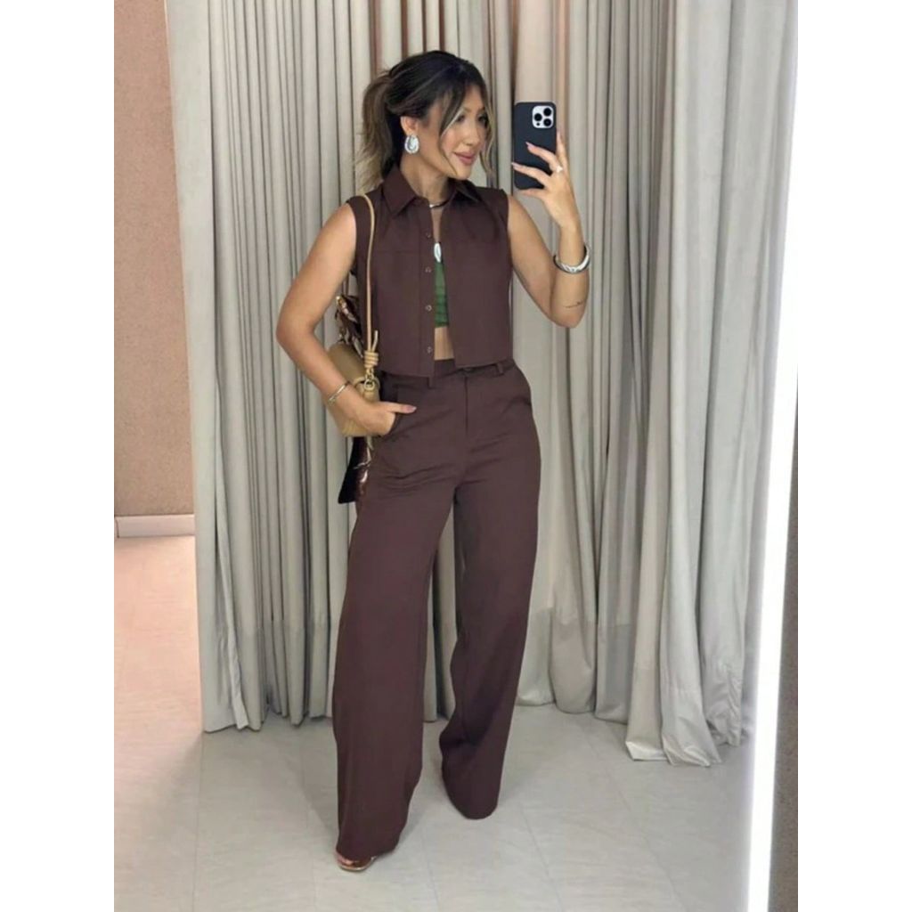 Conjunto Alfaiataria Calça E Colete Feminino Cintura Alta Elegante Social — foto 4