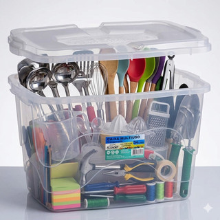 Kit 3 Caixa Organizadora 34 Litros Transparente Organizador Cesto Multiuso Resistente Com…
