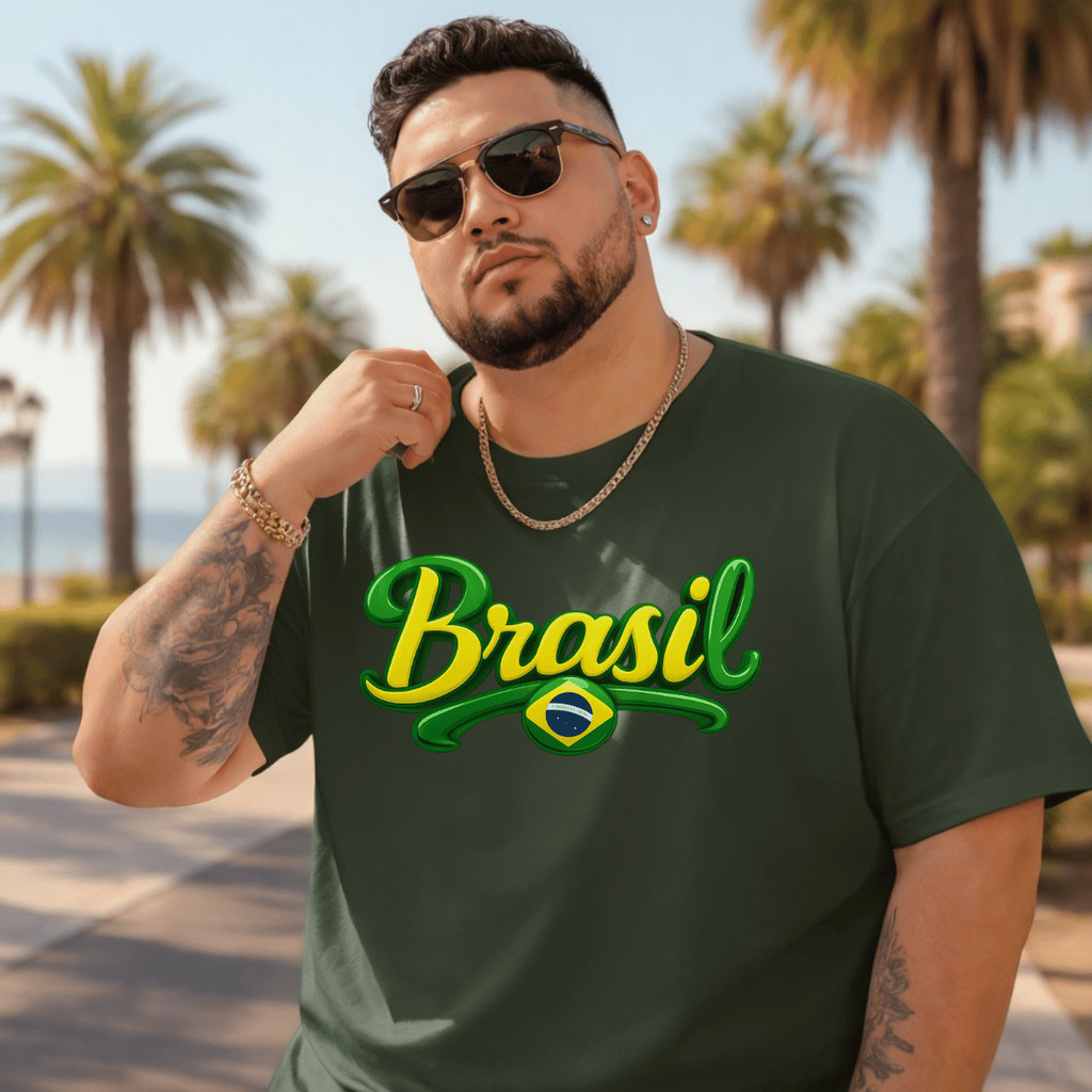 Camiseta Plus Size Masculina Estampada Brasil Escrito Copa 100% Premium Manga Curta Casual Blusa Academia Camis em Oferta na Shopee