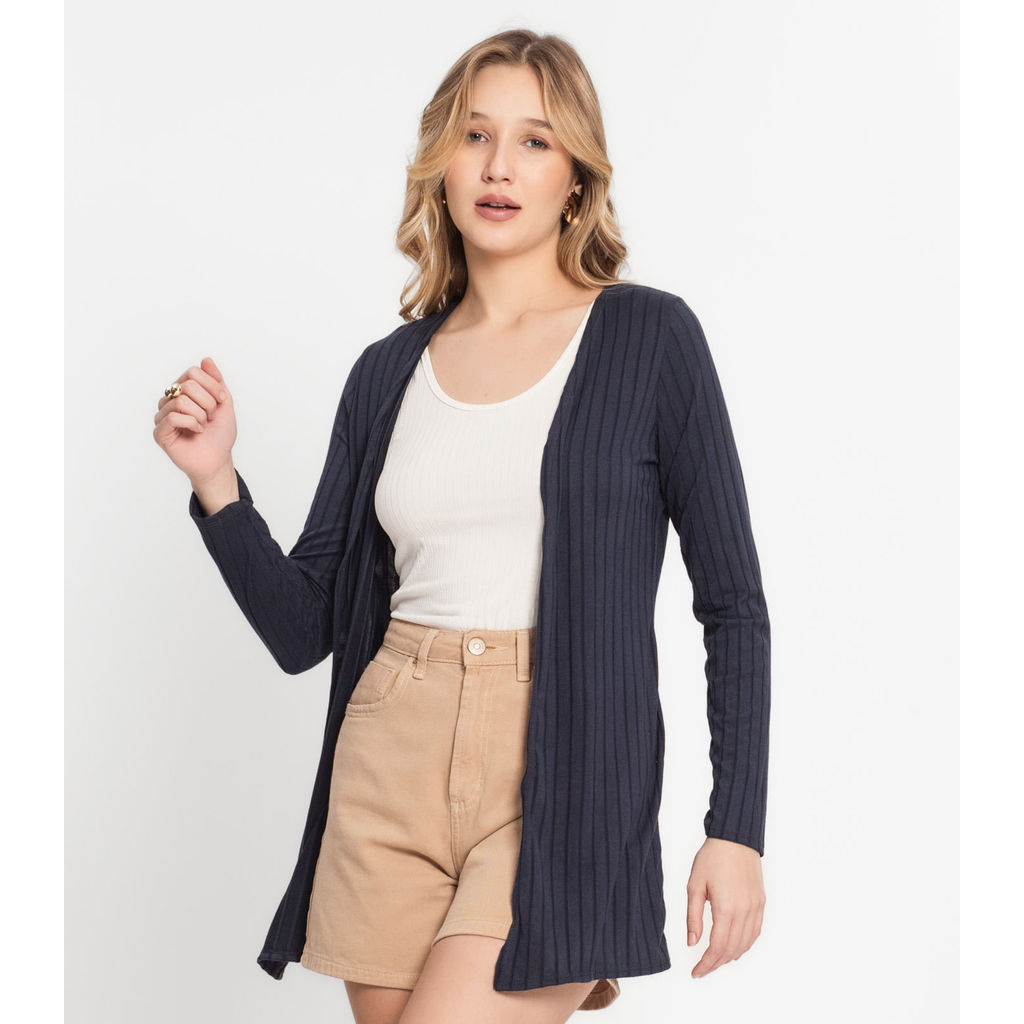 Cardigan Feminino Canelado Infinita Cor Azul