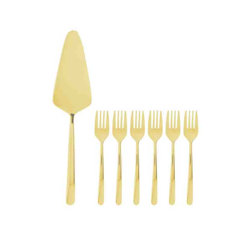 Conjunto 01 Espátula para Bolo e 6 Garfinhos Viena Dourado Wolff