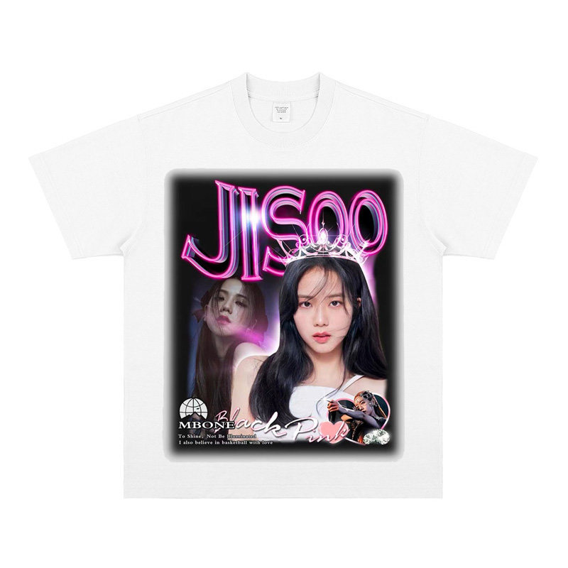 Music Soul Camiseta Feminina Estampa Retrô Jisoo Algodão Pura Larga Confortável Estilosa Divertida Moda Feminina Casual