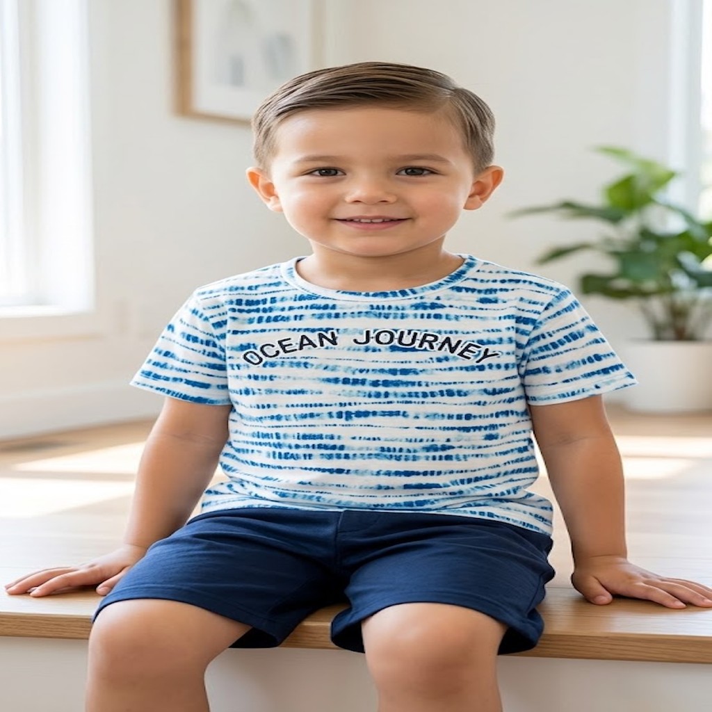 Conjunto Infantil Menino Verão Pipa – Camiseta Estampada + Bermuda Azul | Roupa Infantil Confortável