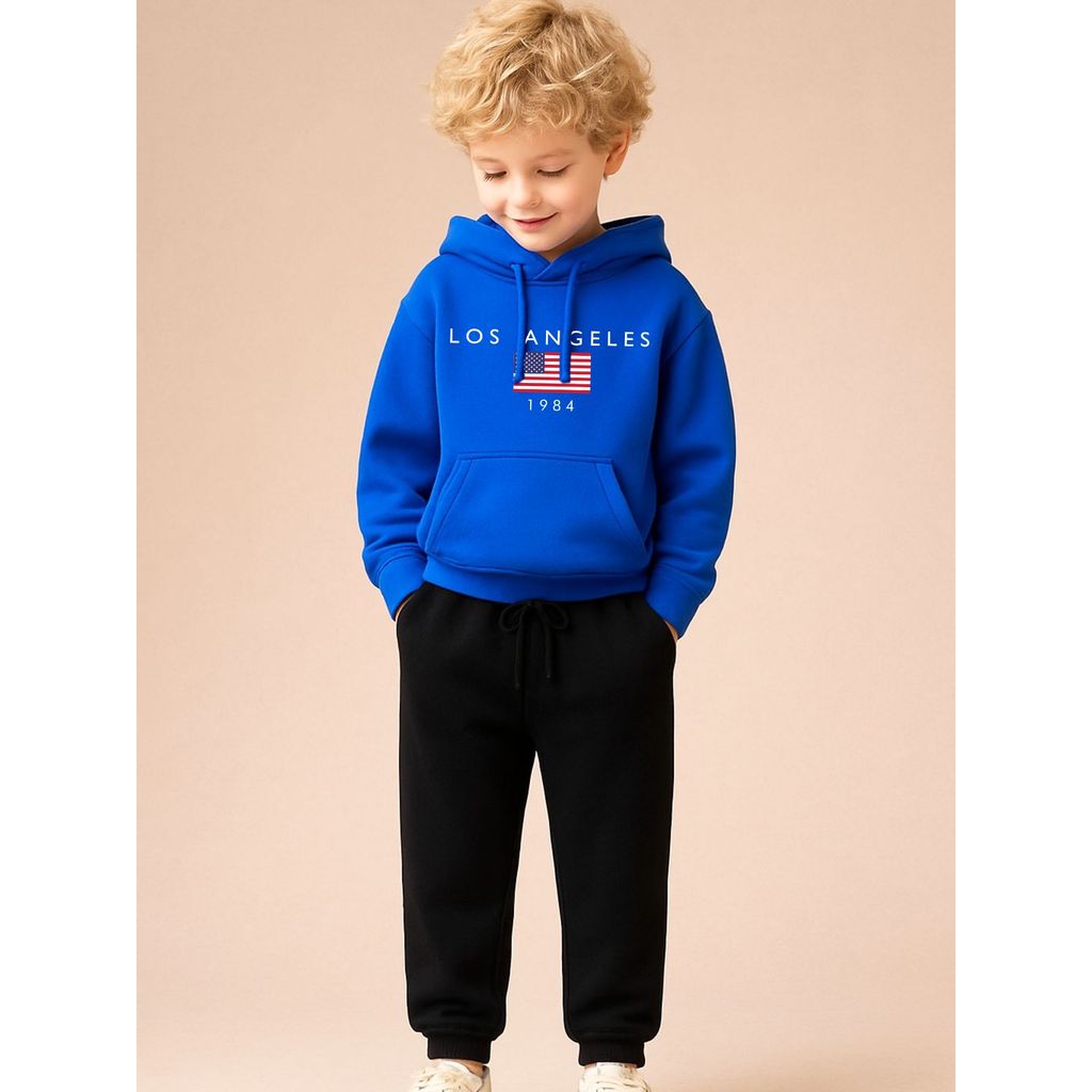 Conjunto Moletom Infantil Premium Blusa de Frio Básico Canguru + Calça Blusao Com Capuz Los Angeles