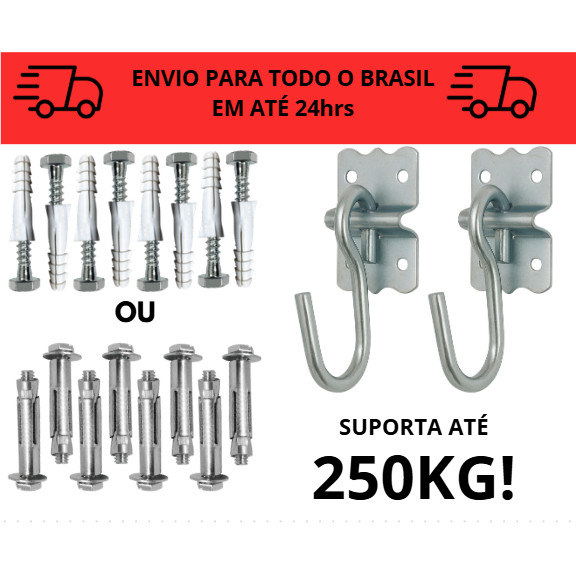 suporte para rede de descanso gancho armador com chumbadores ou parafusos e buchas 250kg